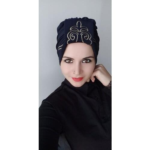 Women Paisley pattern Processing Double sided Bathing Cap Navy Blue