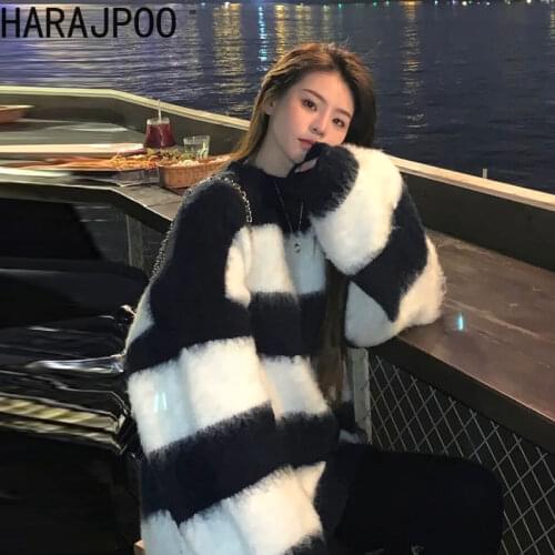 Harajpoo Women Pullovers Vintage Striped Lazy Spring Autumn 2021 New Loose Design Sense Niche Knitted Sweater Fashion Clothing