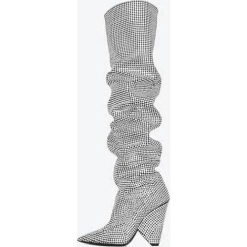 2021 Pointed Toe Knee High Boots Woman Super High Heels Spike Hheel Leather Slip on Riding Shoes in Spike Heels Fashion Summer