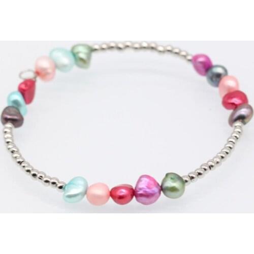 Fashion Rainbow Pearls Single Layer Bangles Potato Pearls Stainless Steel Handmade Bracelet DIY Pearl Bracelet Bangle PN2901