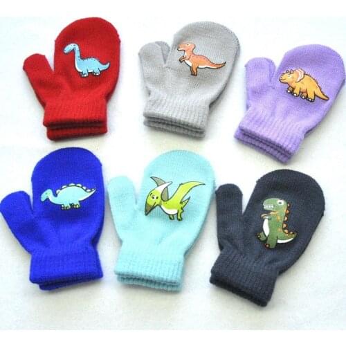1-5years Kids Winter Mittens Outdoor Sport Warm Wool Gloves Cartoon Dinosaur Knitted Mittens for Baby Girls Baby Boys KF192
