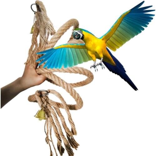 1/1.5/2m Bird Parrot 1Pc Yellow Perch Spiral Cotton Rope Swing Climbing Bell Hook Pet Toy Rattan Woven Swing Hanging Pendant