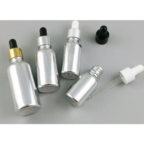 10 x 5ml 10ml 20ml 30ml 50ml 100ml Essential Oil Silver Plating Glass Bottle With 8 Color of Dropper For Liquid Reagent Pipette