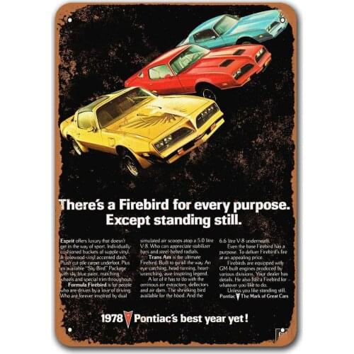 1978 Pontiac Firebird Old Car Tin Sign, Sisoso Vintage Metal Plaques Poster Pub Garage Retro Wall Decor