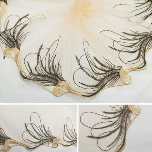 2Meters Champagne Mesh Tulle Embroidery Lace Fabric Embroidered Lace Trim Sewing Ribbon Bra Underwear Clothing Accessories