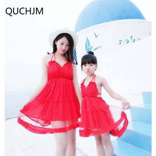 2019 Matching family clothes Summer dresses mom and daughter Sleeveless holiday Dress Mom and daughter Beachwear family clothing