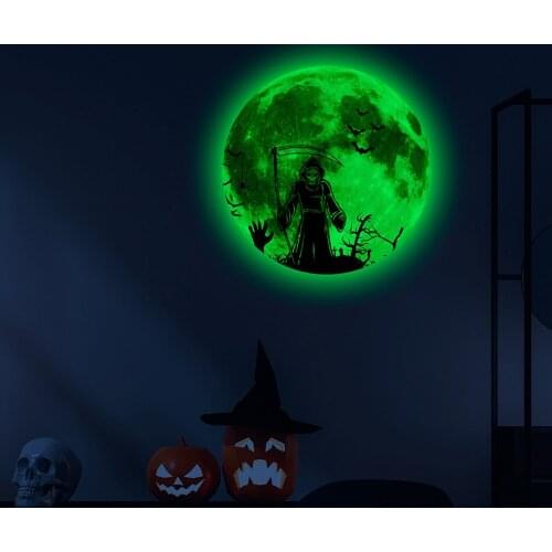 30cm Luminous Moon 3d Wall Sticker For Halloween Glowing Witch Pumpkin Decoration Home Decals Glow In The Dark Wall Stickers#p3