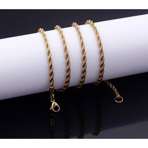 5pcs Lot wholesale Gold Singapore Rope chain Necklace Stainless steel jewelry 4mm 22'' high quality