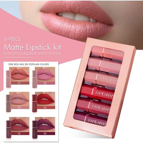 6pcs/set Matte Non Stick Lipstick Lipstick Velvet Matte Lipstick Lip Set Waterproof Long-Lasting Makeup Red Lip Gloss Lipstick