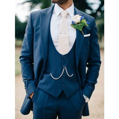 ANNIEBRITNEY Navy 3 Piece Slim Fit Men Fashion Suit Cutsom Groom Wedding Tuxedo Prom Wedding Tailor Made Men Suit With Pants