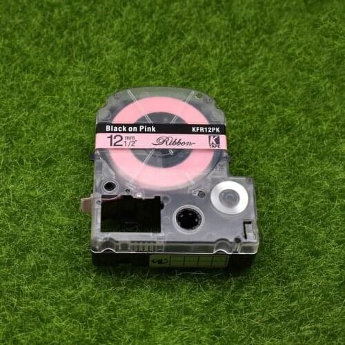 12mm*5m Black on Pink SFR12PK Compatible Epson KingJim Label Printers Satin Label Tapes Ribbon for Gifts Wrapping
