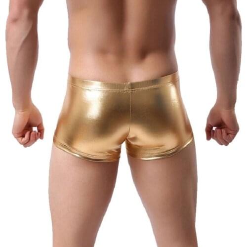 Plus Size Boxers Black Nylon Sexy Men PU Faux Leather Underwear Boxers Shorts Sheathy Cool Male Gay Underwear 1PCS