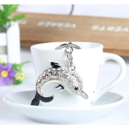 Dolphin Porpoise Lovely Cute Crystal Charm Purse Handbag Car Key Keyring Keychain Party Wedding Birthday Gift