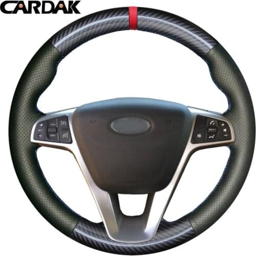CARDAK Artificial Leather Carbon Car Steering Wheel Cover for Lada Vesta SW 2015 2016 2017 2018 2019 Xray 2015 2016 2017 2019