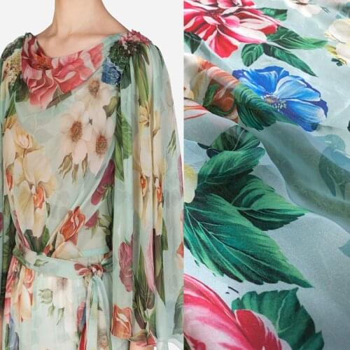 Digital printing big peony elegant chiffon womens skirt fabric for dress платье tissus au mètre telas por metro sewing ткань