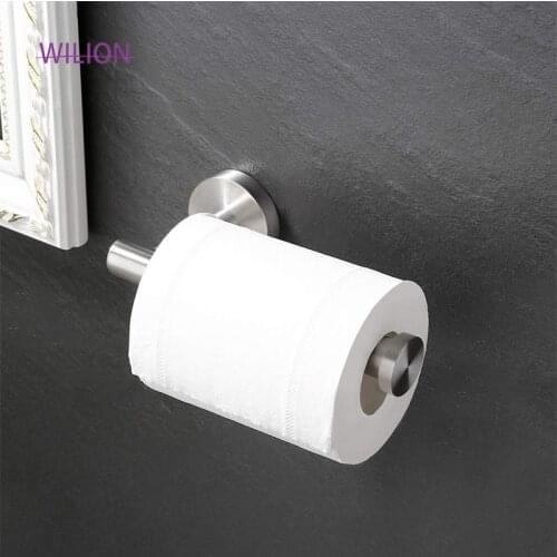 1Pcs Brushed Round Base Toilet Paper Roll Holder Wall Mounted Bathroom Accessory Stainless Steel Kitchen Storage Hanger