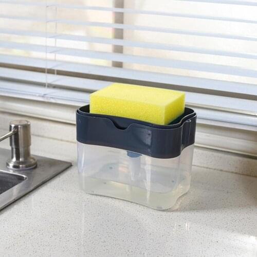 2 in 1 Scrubbing Liquid Detergent Dispenser Press-type Liquid Soap Box Pump Organizer with Sponge Kitchen Tool Bathroom Supplies