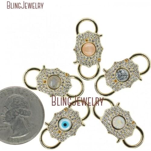 DRUZY Stoned Opal Padlock CZ Ziricon CZ Micro Pave Lock Double Sided Padlock Antique Twisted Lock 17x27mm FC29865