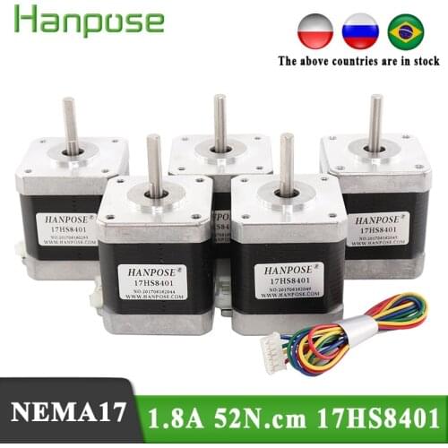 Free Shiping 5pcs Nema17 Stepper Motor 4-lead 48mm 78Oz-in 1.8A 42BYGH 17HS8401 motor for mini cnc 3D printe