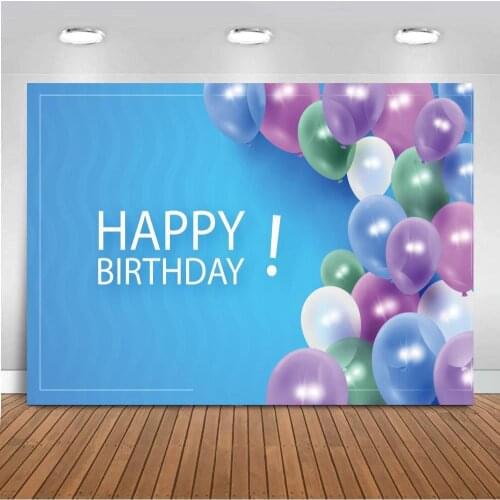 Blue Board Purple Green Balloons Decor Photo Background Happy Birthday Party Wall Poster Customize Kids Famliy Event