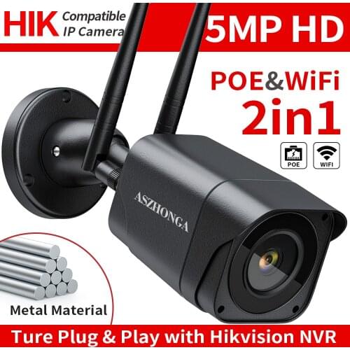 1080P Wireless WIFI POE 5MP IP Camera HD CCTV Bullet Surveillance Cam CamHipro Onvif Compatible Hikvision NVR IP66 Waterproof