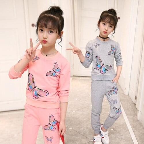 Girls Clothing Set Spring Autumn Kids Tracksuit Butterfly Print T-shirt+ Pants Set 2PCS Children Clothes Suit 4 6 8 10 12 Years