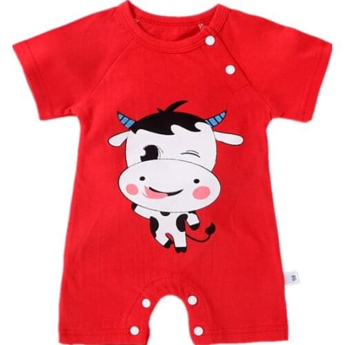 Summer Newborns Toddlers Boys Girls Rompers Short Sleeve Cartoon Cotton One Piece Shortalls Lucky Red Cow Festival Baby Clothing