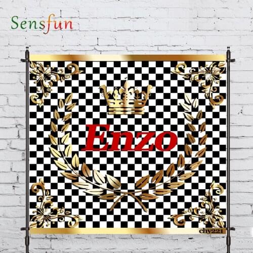 LEVOO Photography Background Car Checkered Flag Crown Gold Birthday Fabric Custom Shoot Prop Background Photocall Photo Studio