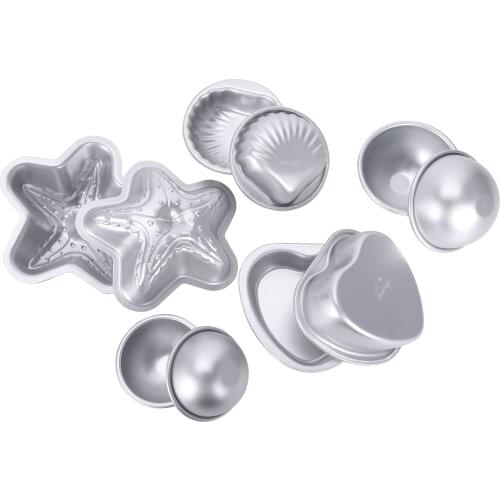 Metal Bath Bomb Molds Fizzies Set of 5, 2 Shell Shape, 4 Hemispheres (2-3/8 inch , 2 inch ), 2 Heart Shape, 2 Starfish Shape