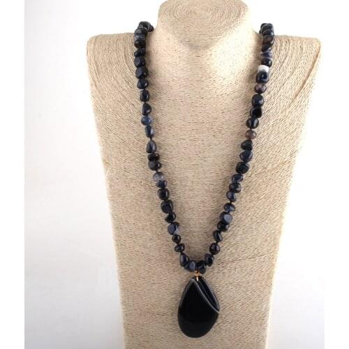 Fashion Bohemian Jewelry Irregular Stripe Natural Stone long Knotted Drop Pendant Necklace