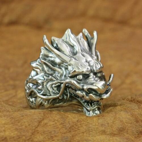 925 Sterling Silver Dragon Ring Mens Biker Rock Punk Ring TA197 US Size 7~15