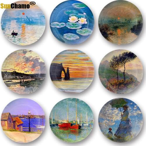 European-American Style Living Room Soft Decorations Monet Oil Painting Sunrise Impression Ceramic Decoration Plate Hanging