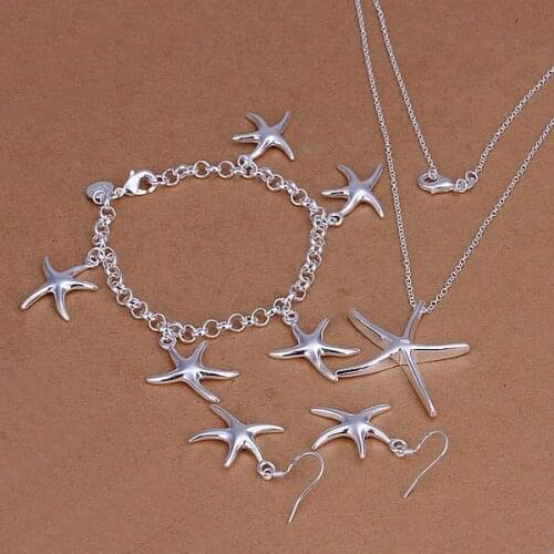 S124 Wholesale, free shipping r jewelry set, fashion jewelry set Middle Seastar Three-Piece Jewelry Setr plated