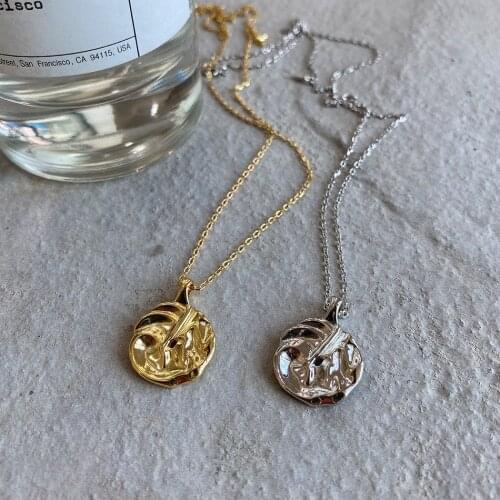 Amaiyllis 925 sterling silver Minimalist Coin Clavicle Necklace Pendant Gold Long Irregular Necklace For Female Collar Jewelry