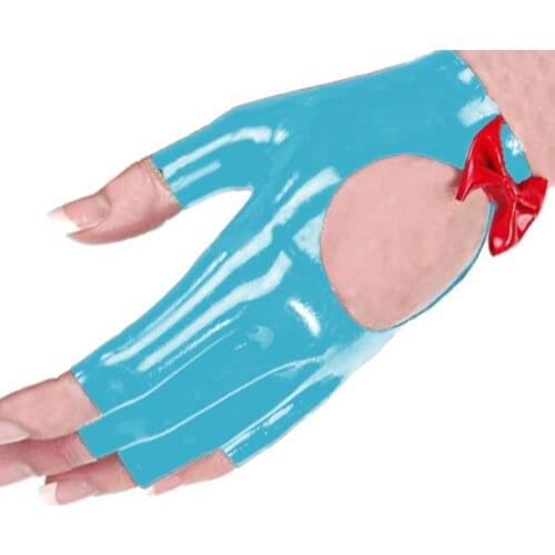 Gothic Fetish Club Gloves Women Mitten Bow Decorated Rubber Fingerless Glove Sexy Hip-hop Jazz Dancing Faux Leather 26 color