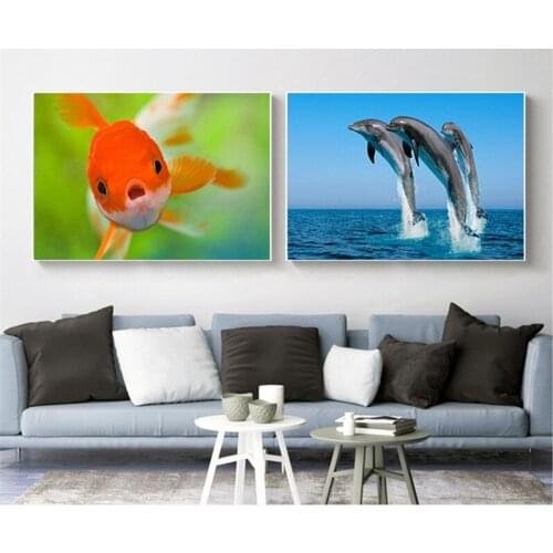 Sea Animal Fish Goldfish Dolphin Shark Poster Wall Pictures for Living Room Decoration Maison Canvas Painting Cuadros Decoracion