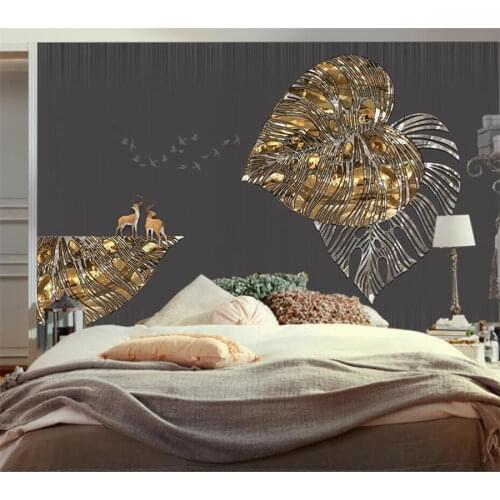 Custom wallpaper 3d new Chinese style light luxury golden leaf elk TV background wall living room bedroom restaurant decoration