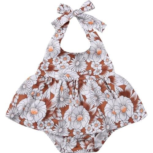 New Baby Girls Casual Romper, White Floral Printed Pattern Sleeveless U-shaped Collar One-piece