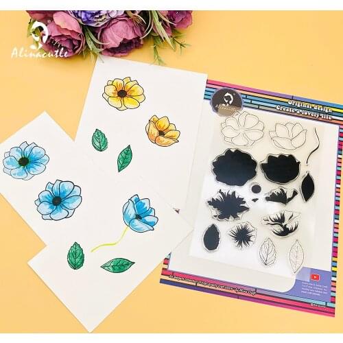 Alinacutle Clear Stamps Layered Flowers Leaf Set DIY Scrapbooking Card Album Paper Craft Rubber Transparent Silicon Stamps