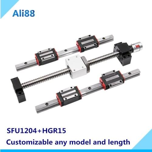 Square linear guide HGR15 300/350/400mm with linear block HGH15CA and ball screw SFU1204 with end machining + BK10BF10 supporte