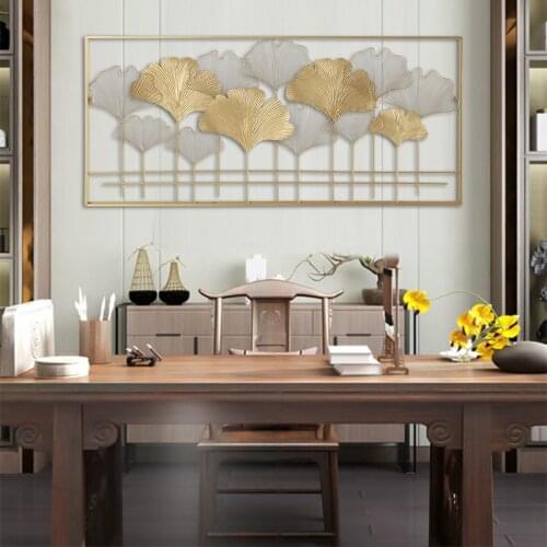 Rectangular Ginkgo Leaf Wall Ornaments Living Room Study Background Decoration Wall Hanging Gold Wrought Iron Wall Decorations