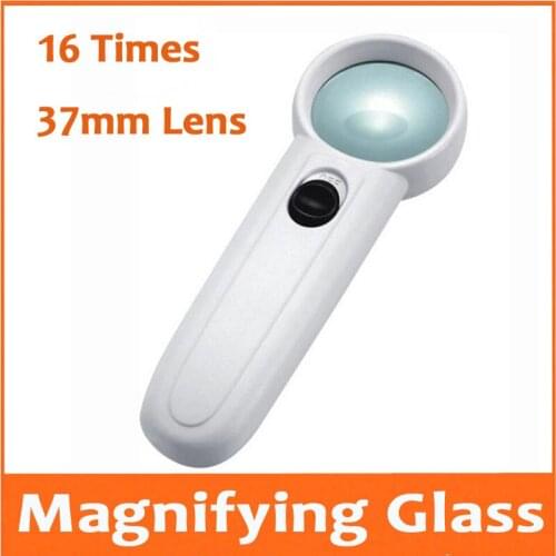 15X 37MM Children Gift Handheld LED Illuminated Magnifier with 2 LED Lamps Handle Magnifying Glassfor Reading Aid Portable Loupe