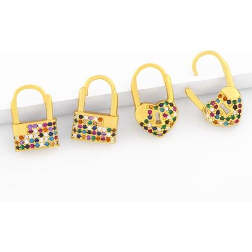 FLOLA Multicolor Crystal Padlock Earrings For Women Small Heart Lock Hoop Earrings Cute Zirconia Statement Jewelry Gifts ersv13