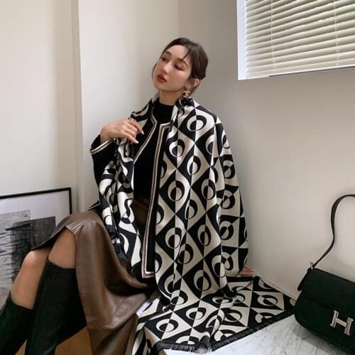 Luxury brand Winter Scarf Women Soft Cashmere Warm Pashmina Sun&Moon Print Scarves Wrap Thick Long Shawl Bufanda Stoles Hijabs