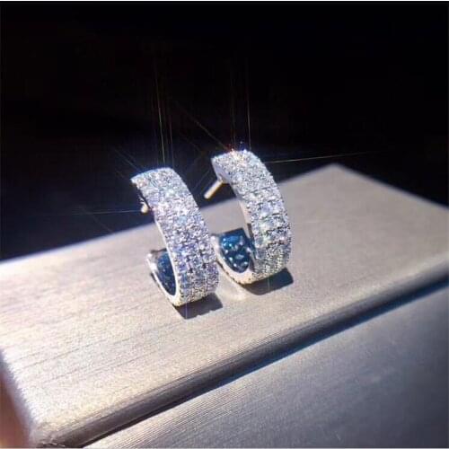 Sparkling Luxury Jewelry 925 Sterling Silver Pave CZ White AAAAA Cubic Zircon Popular Women Stud Earring For Lovers' Gift