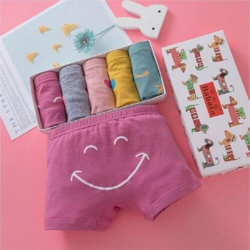 5Pcs/Box Girls Boyshort Hipster Panties Kids Boxer Briefs Cotton Panty Underwear