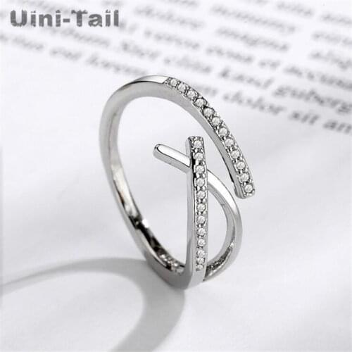 Uini-Tai Hot Selling New 925 Sterling Silver Geometric Line Cross Micro Inlay Open Ring Personality Fashion Starry Fine Jewelry