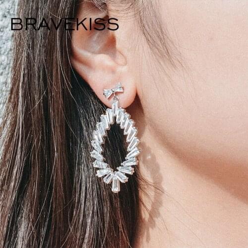 Bravekiss Vintage Clear CZ Round Drop Earrings for Women Zircon crystal Wedding Earrings Boho Girl Fashion Jewelly 2020 BUE0642