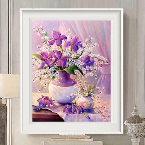 14/16/18/27/28 Needlework,DIY Cross stitch,Sets For Embroidery kits,Purple Vase Flowers Floral Pattern Cross-Stitch painting