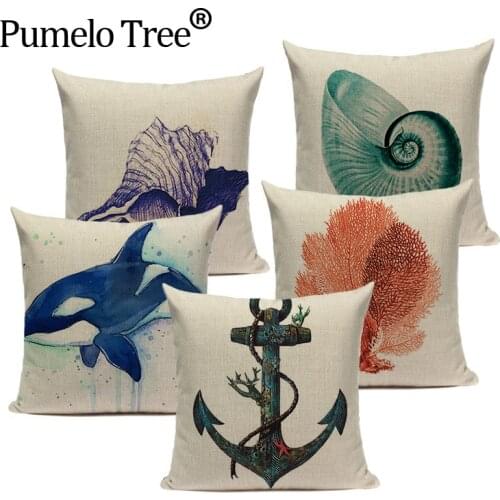 High Quality knitted Cushions Cover Marine style Anchor Conch Home Decor Woven Linen Pillow Cover Dropshipping throw pillows